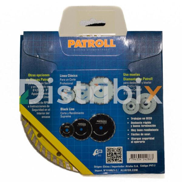 Vista dorsal del Disco Corte Diamantado Turbo PYT Patroll 7"